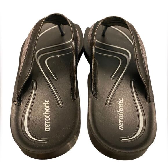 Aerothotic NWOT 38/8 Black Silver Glitter Trim Arch Support Orthotic Sandals - Picture 4 of 5